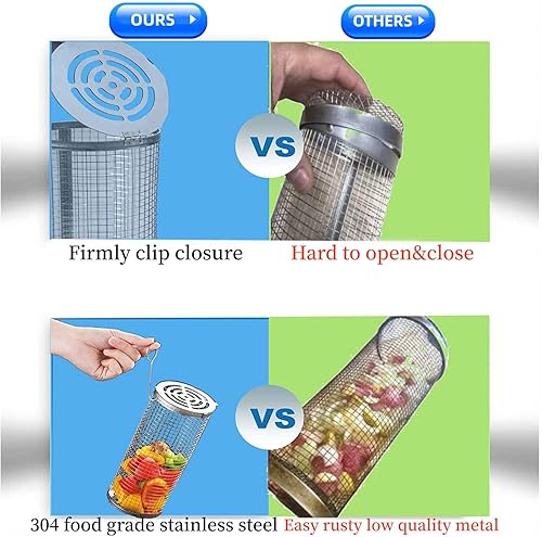 Miniatura 3 de Cesta rodante para parrilla, para camping, picnic al aire libre, parrilla de barbacoa de malla de acero inoxidable, versátil cilíndrica, accesorios