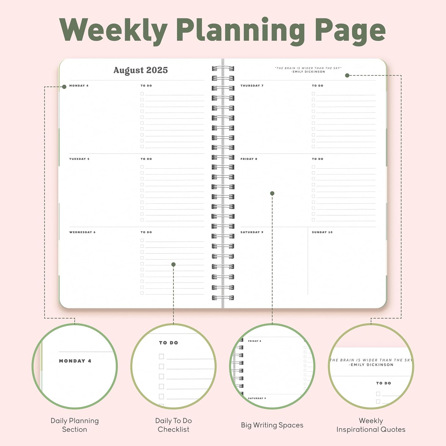 Sweetzer & Orange Academic Planner 2025-2026 – Student Planner for August 2025 to July 2026 – Weekly & Monthly Layout – Sturdy Cover & Stickers – Checkered Green Design – 5.5” x 8.5” image 4
