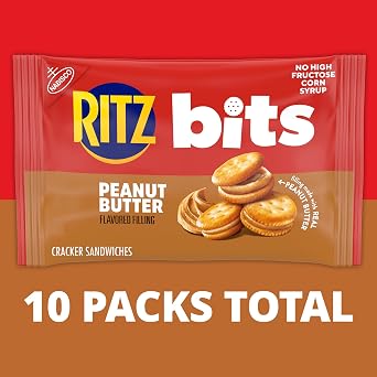 RITZ Bits Peanut Butter Sandwich Crackers, Lunch Snacks, 10 Snack Packs
