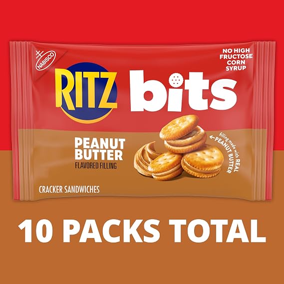 RITZ Bits Peanut Butter Sandwich Crackers, Lunch Snacks, 10 Snack Packs