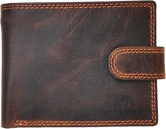 MORUCHA Wallets Men Anti-Theft RFID Blocking Bifold Leather Wallet Genuine Distressed Hunter Leather Passcase Wallet Money Cards Coin Organiser Purse Gift for Men M80 Dark Brown