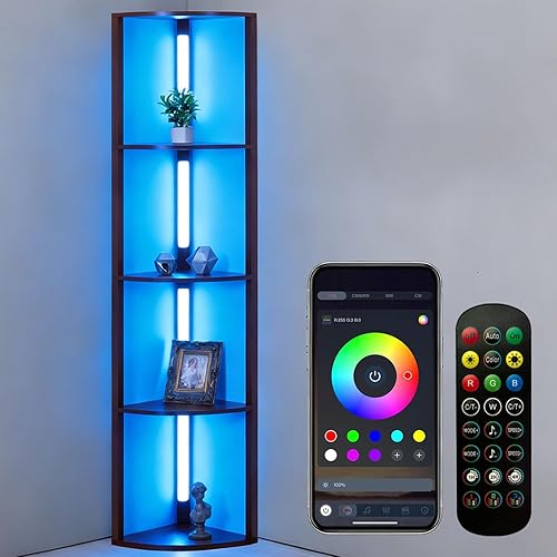 Miniatura 21 de Lámpara de pie LED con estantes, lámpara de estante con control remoto para dormitorio y sala de estar, lámparas de pie de exhibición de esquina con