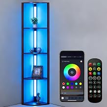 RGBCW Floor Lamp with Shelves, LED Smart Modern Floor Lamp with Music Sync, Color Changing Corner Display Shelf Lamp, Standing Lamp with Shelves for Living Room and Bedroom, Office, Brown