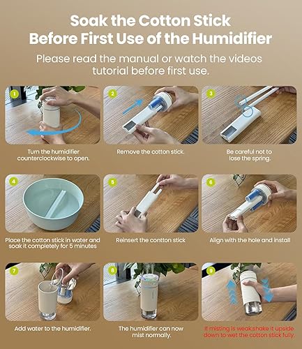 Miniatura 8 de WSKEN Humidificador pequeño portátil para dormitorio, boquilla doble, niebla fría grande, iluminación ambiental, encendido y apagado inteligente