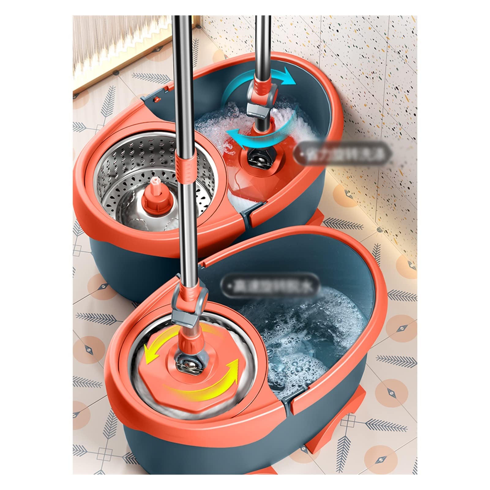 Mocio Lavapavimenti Rotante MICROFIRATORE SPIN A MOP & BENKET PIANY Sistema di pulizia del pavimento asciutto e wetfree Lavaggio a mano con 2 teste MOPS Set Mocio Lavapavimenti e Secchio