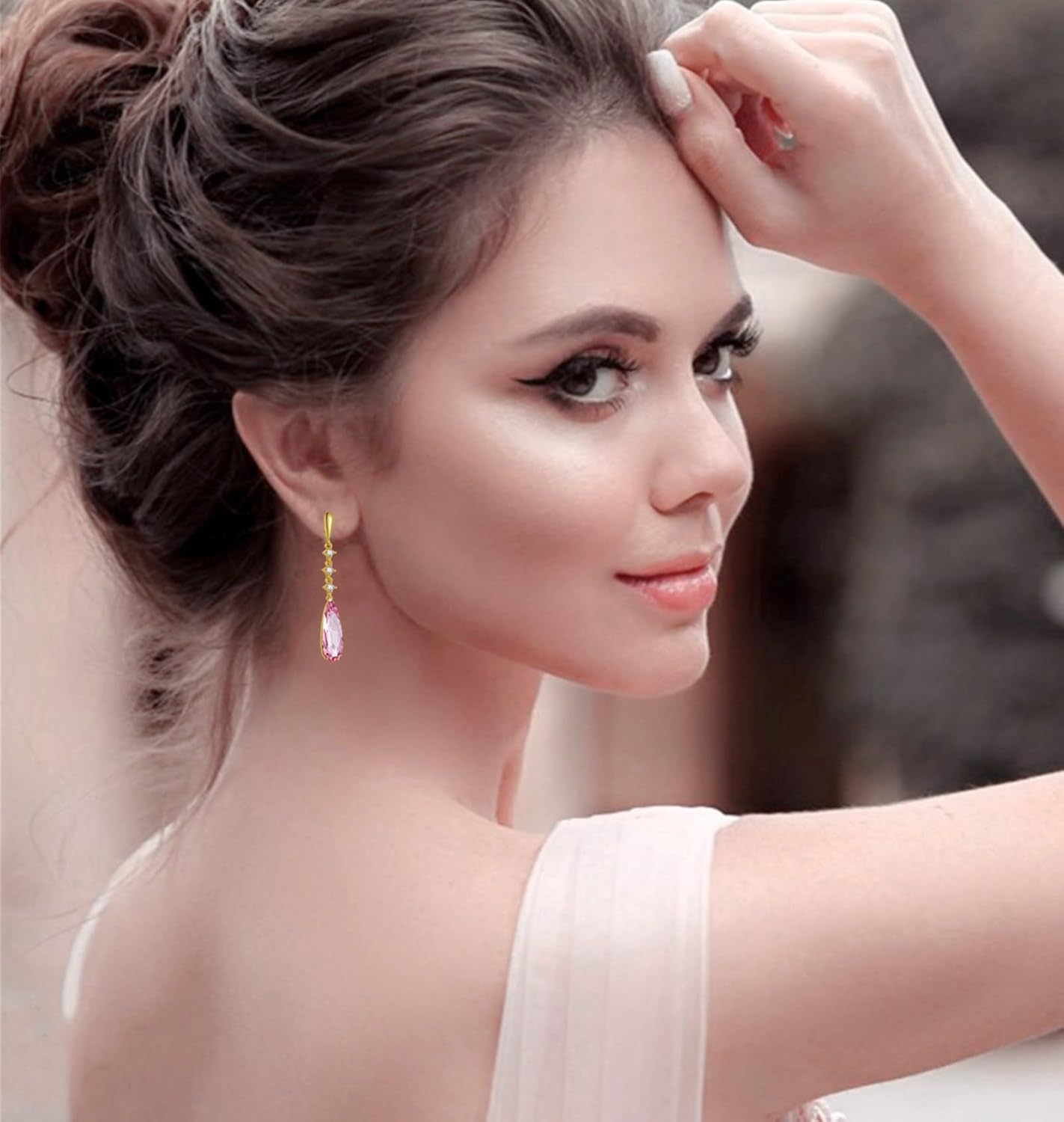 VONSSY Austrian Crystal Teardrop Drop Dangle Earrings Gold Plated Silver Post Zircon Gemstone Jewelry Gift for Woman Girlfriend Mom Wife - Image 2