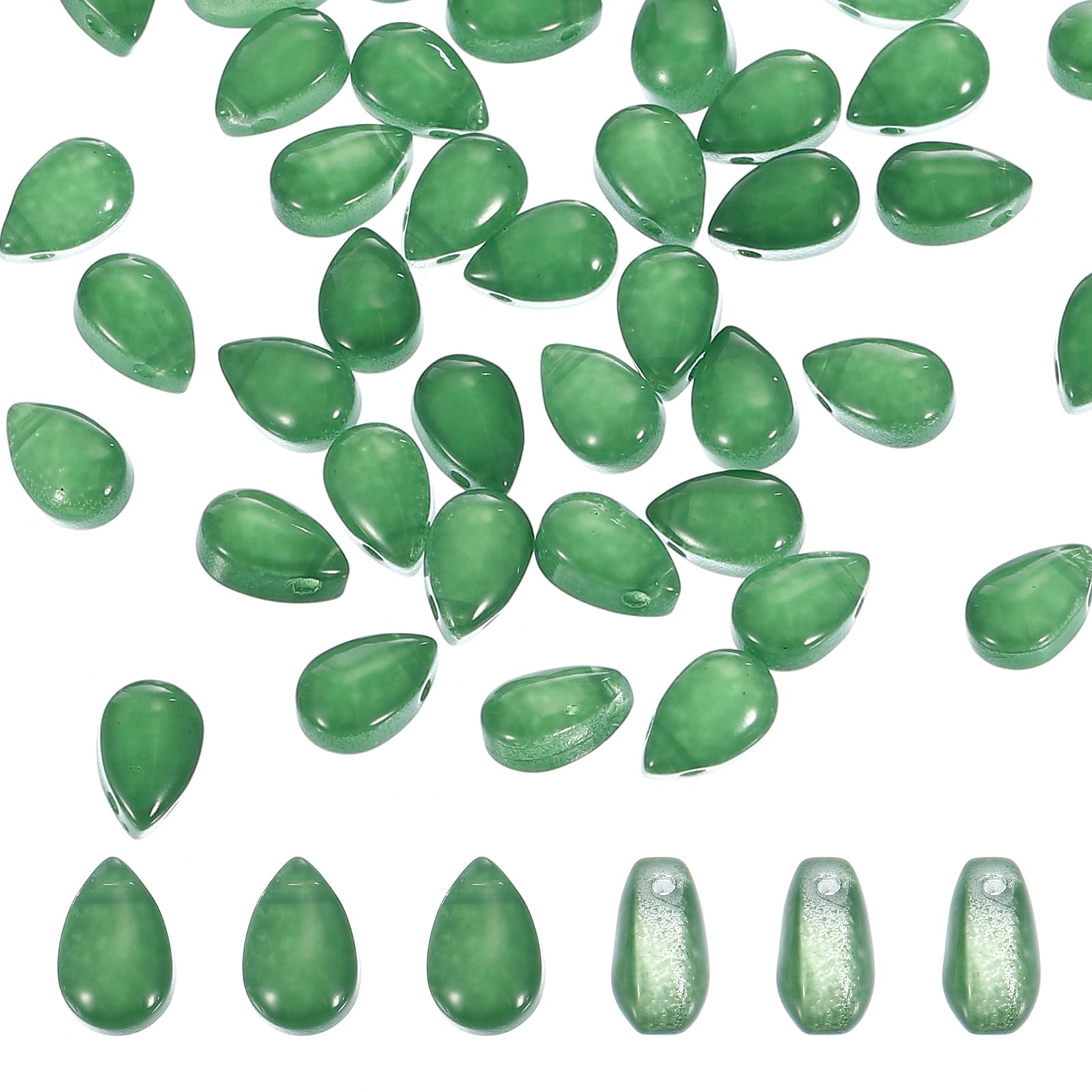 PATIKIL Czech Glass Teardrop Beads, 100 Pcs Top Drilled Clear Green Crystal Puffed Raindrop Beads, 6x9mm