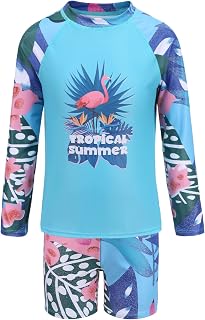 Girls Two Piece Rash Guard Swimsuits Set Long Sleeve Hawaiian Bathing Suit for Kids Hawaiian Swimwear Set 3-16 Years