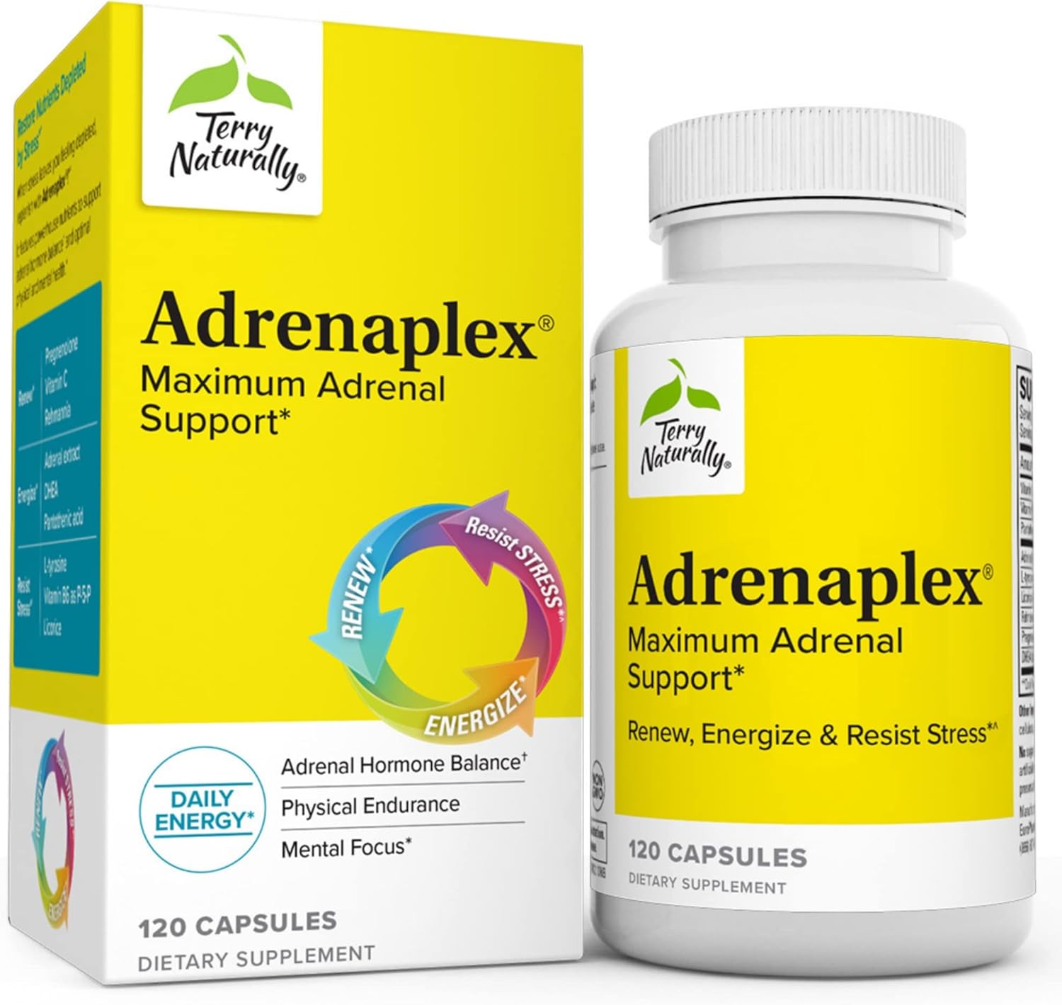 Terry Naturally Adrenaplex - 120 Kapseln - Maximale Nebennierenunterst&uuml;tzung, f&ouml;rdert t&auml;gliche Energie, mentalen Fokus und k&ouml;rperliche Ausdauer - Nicht-GVO, glutenfrei - 60 Portionen