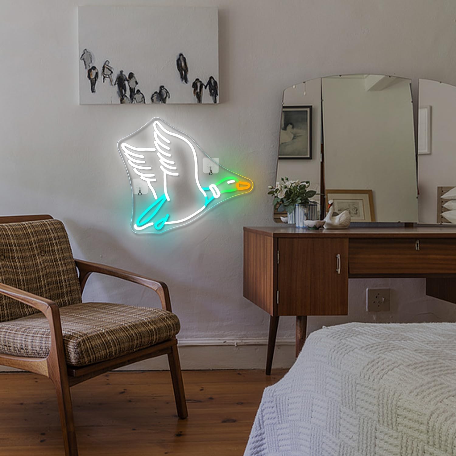 Lucunstar Goose Neon Sign Animal Neon Signs for Wall Decor White LED Light for Party Decorations USB Connectivity Adjustable Brightness Light Sign for Home Wall Bedroom Decor Goose Birthday Decor - Image 8