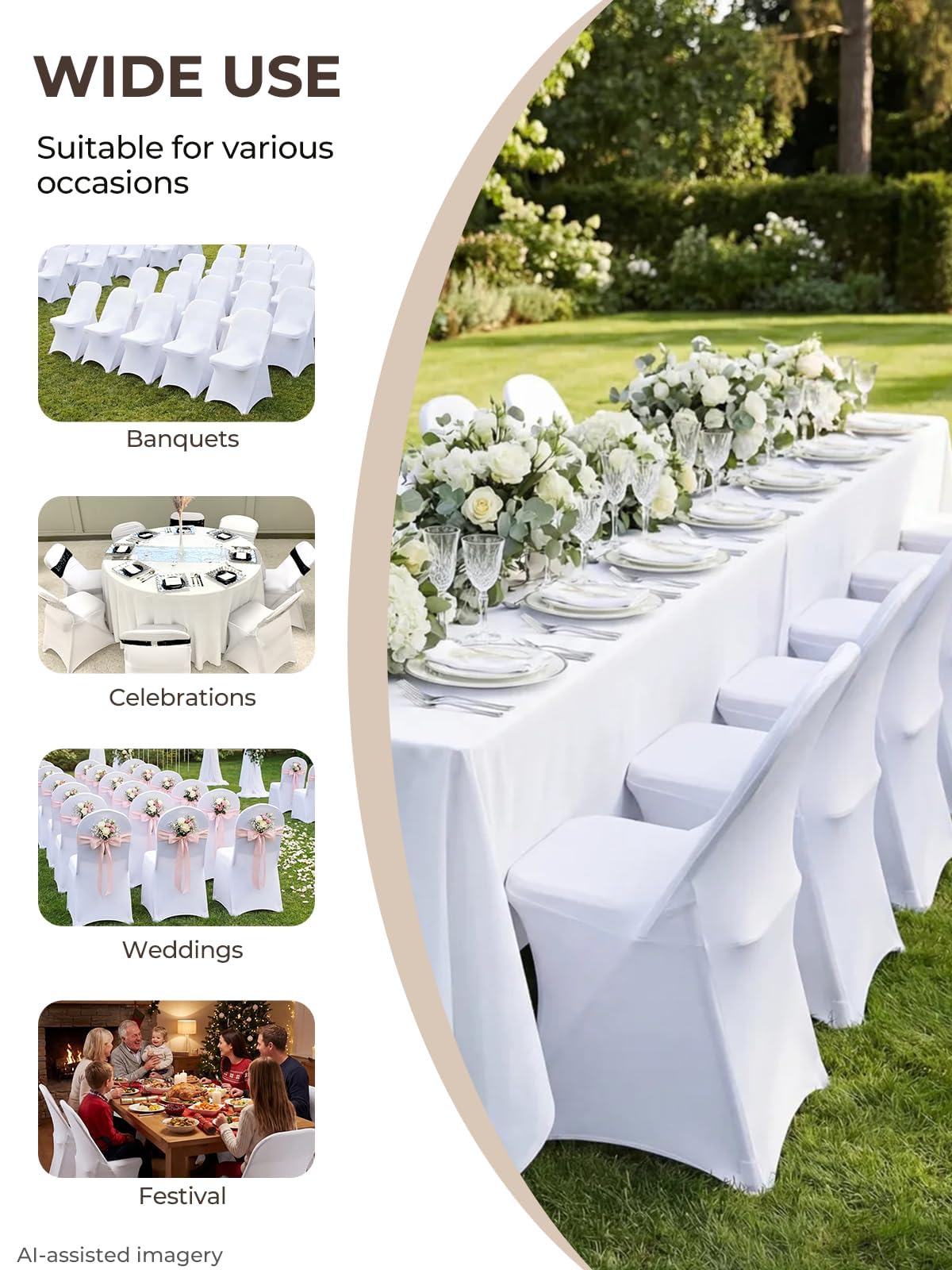 FOHERE Folding Chair Covers 30Pcs Stretch Spandex Chair Cover, Universal Fitted Slipcovers, Washable Chair Cover Protector for Wedding Party Banquet Holiday Celebration Decoration, White