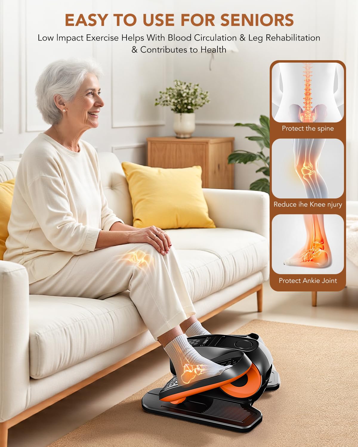 DamKee Under Desk Oval Exercise Machine Electric Oval Leg Exerciser Seen on TV 12 Speed Foot Exerciser for Seniors Portable Mini Seat Pedal Exerciser for Home Office Vertical