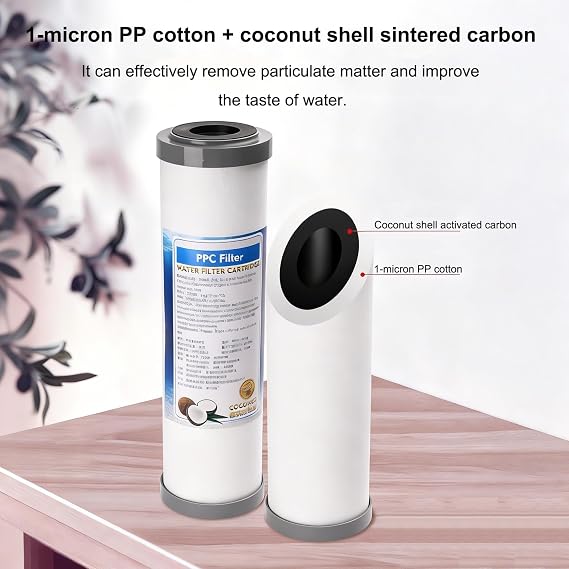 6-Pack PPC Composite Filter cartridges, 10 x 2.7 inches, with Filtration Accuracy 1 Micron, Replacement cartridges for RO Reverse Osmosis Water pre-Filters