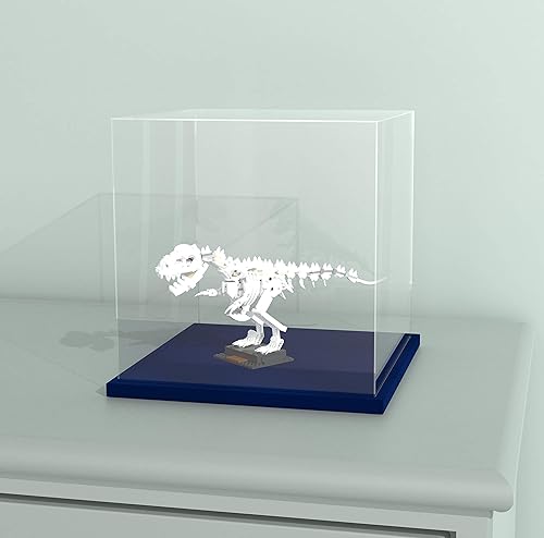Miniatura 3 de Vitrina con base de terciopelo azul, caja de exhibición simple de acrílico transparente con tapa, caja cúbica de 6.0 pulgadas para colecciones,