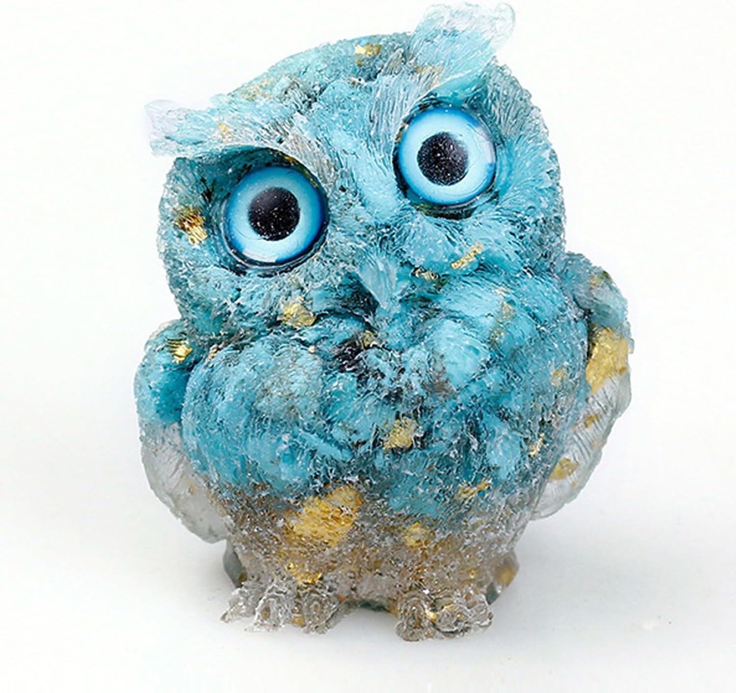 OwMell Turquoise Owl Statue - Natural Gemstone Healing Reiki Figurine, Handmade Home Shelf Decor 2.5 Inch