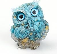 OwMell Turquoise Owl Statue - Natural Gemstone Healing Reiki Figurine, Handmade Home Shelf Decor 2.5 Inch