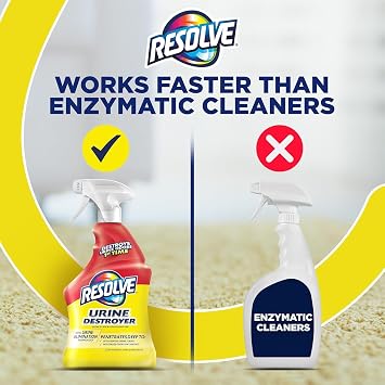 Resolve Urine Destroyer Pet Urine Stain and Odor Remover Spray, Pet Stain and Odor Remover, Carpet Cleaner, 32oz (Pack of 2+Cloth)