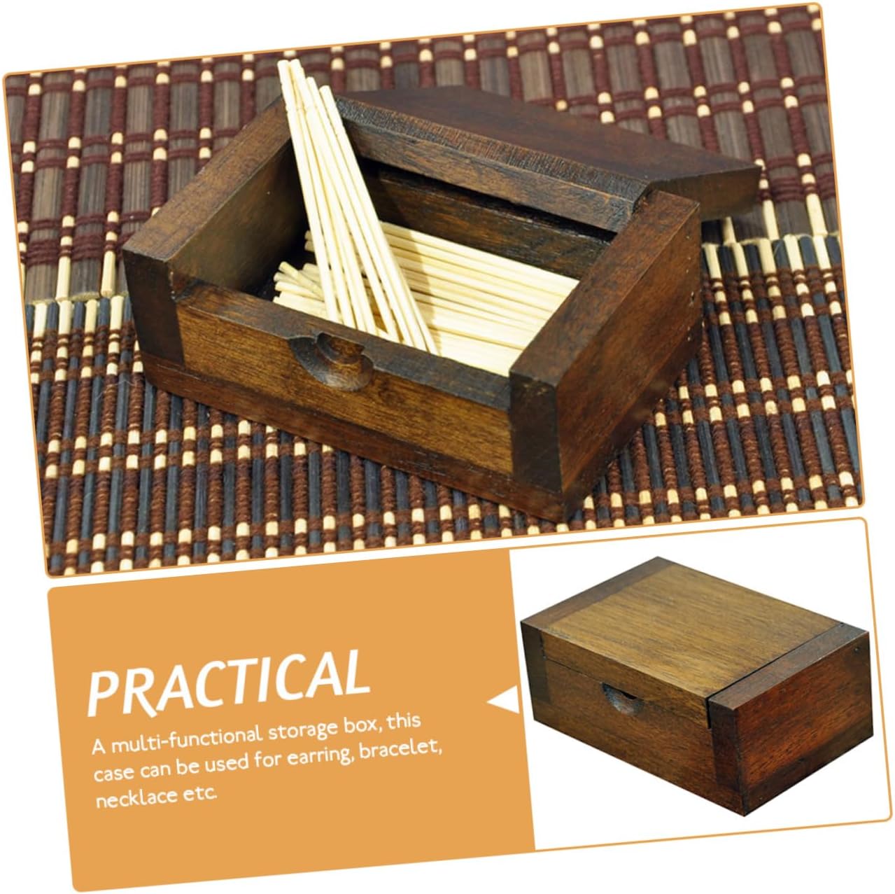 Unomor Wooden Jewelry Storage Box Vintage Brown Unique Shape Tabletop Decor image 4