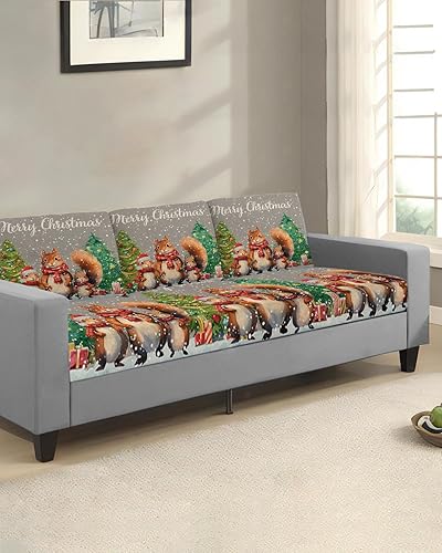 Miniatura 9 de Fundas de cojín para sofá de camión rojo de Navidad, lavables, bolas de Navidad, rama de árbol, floral, extraíble, elásticas, fundas para sofá