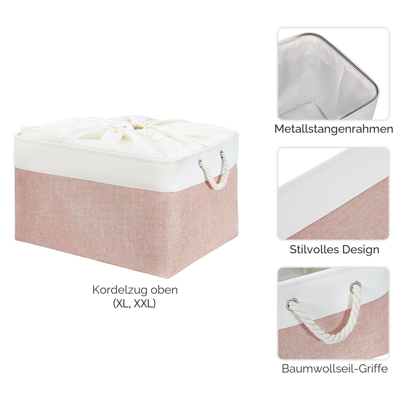 Mangata Aufbewahrungsboxen aus weichem Stoff, verschiedene Größen, rechteckige Behälterkörbe für Regal, Kleiderschrank, Spielzeug und Kleidung, 50 x 40 x 30 cm, Rosa und Weiß (XXL, 4 Stück)