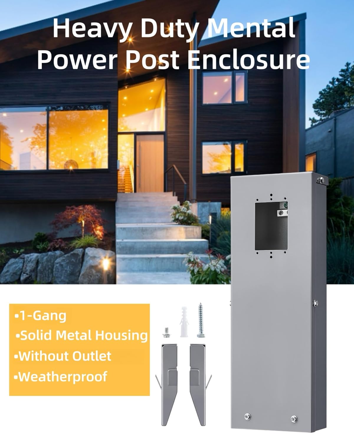 All-Metal Outdoor 1-Gang Power Post Enclosure,26-Inch Metal Power Stake,NEMA 3R Weatherproof in-use Power Stake for Garden,RV,Pool,Yards(Outlet and Weatherproof Box Not Included)