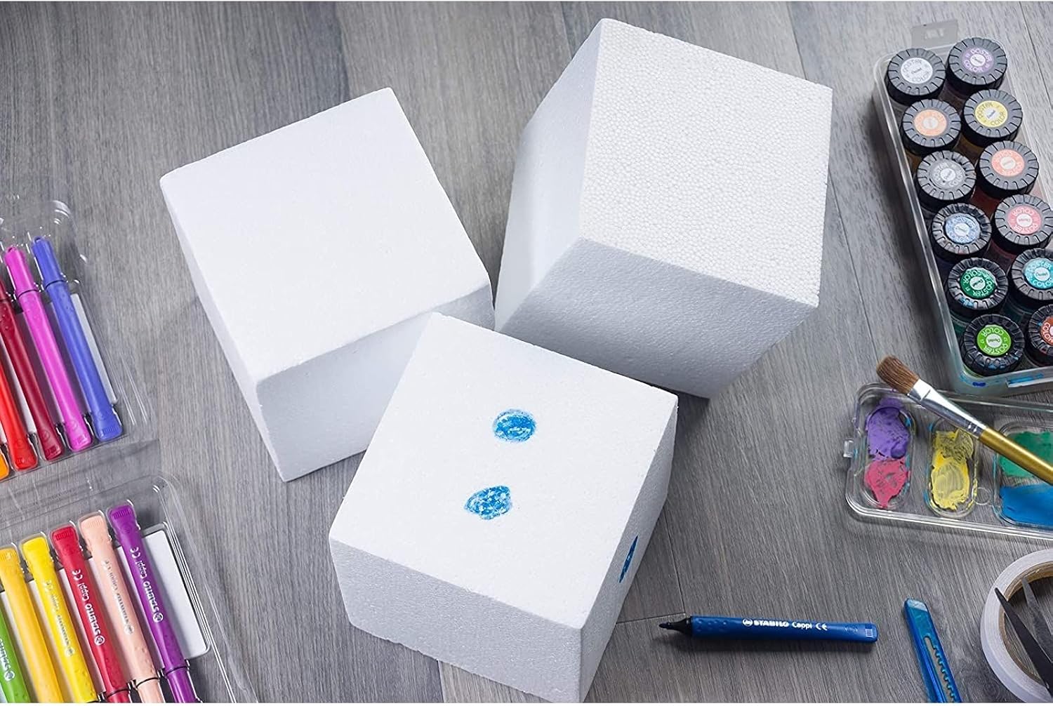 4 Pack Foam Cube Squares for DIY Crafts, 6x6x6 Inch White Blocks for Models, Art, DIY Projects