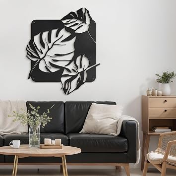 SIGNLEADER Metal Wall Art Decor Tropical Monstera Leaf Minimalist Modern Abstract Wall Sculpture Hangings Home Decoration for Living Room, Bedroom, Bathroom, Kitchen, Outdoor - 24" Black