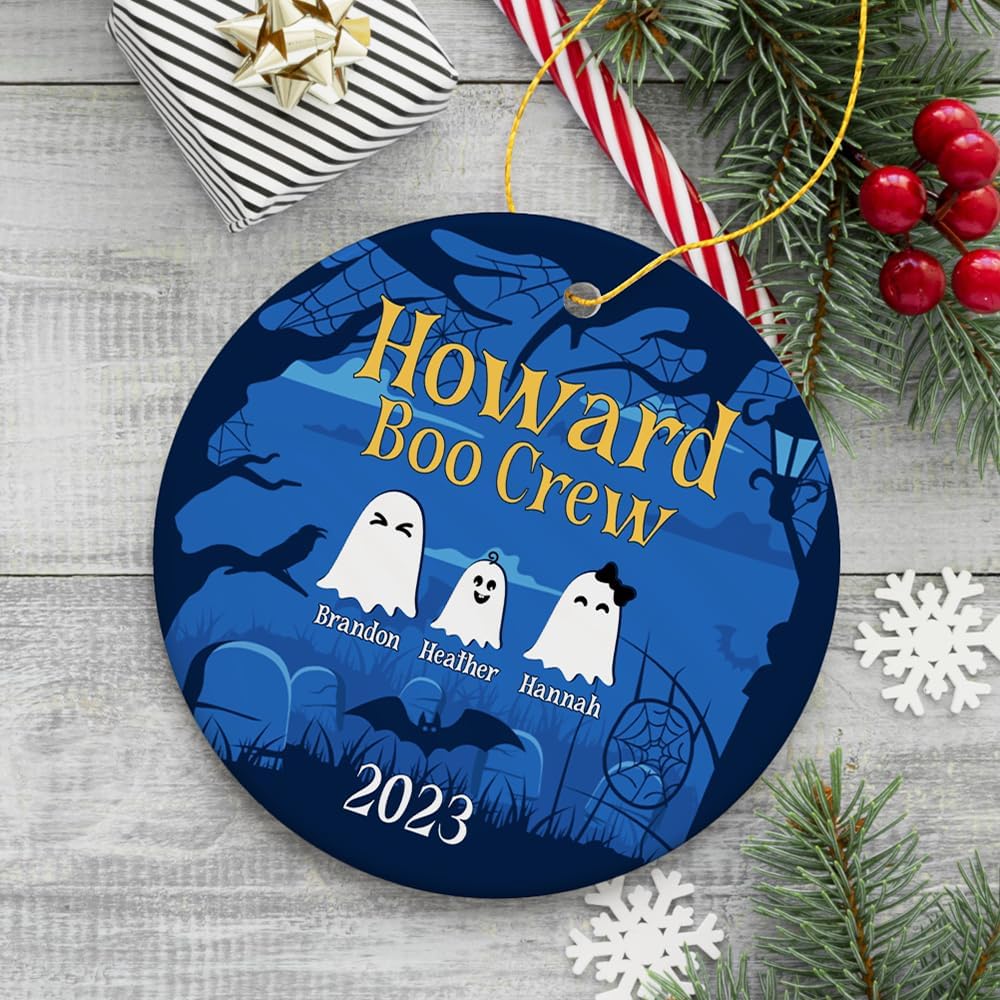 Halloween Ghost Family Members Personalized Ornament, Cute Boo Crew Gift, Spooky Season Home Decor (Circle)