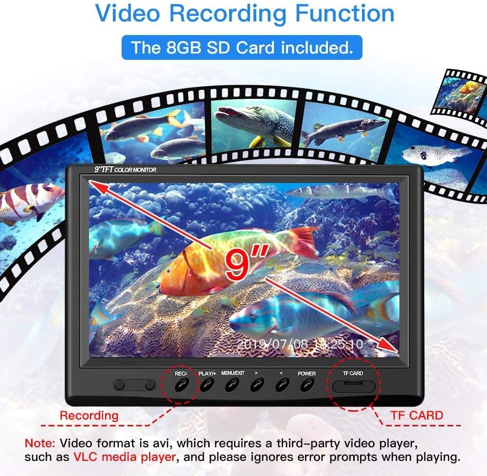 Exclusive Discount 80% Offer Eyoyo Underwater Fishing Camera Video Fish Finder DVR Function 9 inch Large Color Screen 360° Horizontal Panning Camera 1000TVL w/ 18 Infrared IR Lights 30M Cable for Lake Sea Boat Ice Fishing