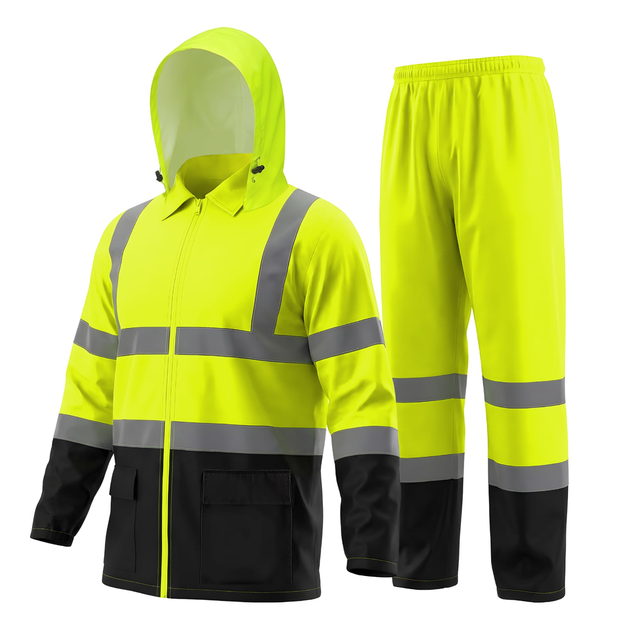 MGP SUPPLY Class 3 Hi-Vis Rain Suit- Waterproof Rain Jacket &amp; Pants|Heavy Duty Rain Gear|Lightweight, Reflective Material