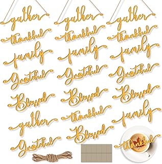 Jetec 20 Pieces Thanksgiving Decor Thankful Grateful Blessed Wood Cutout...