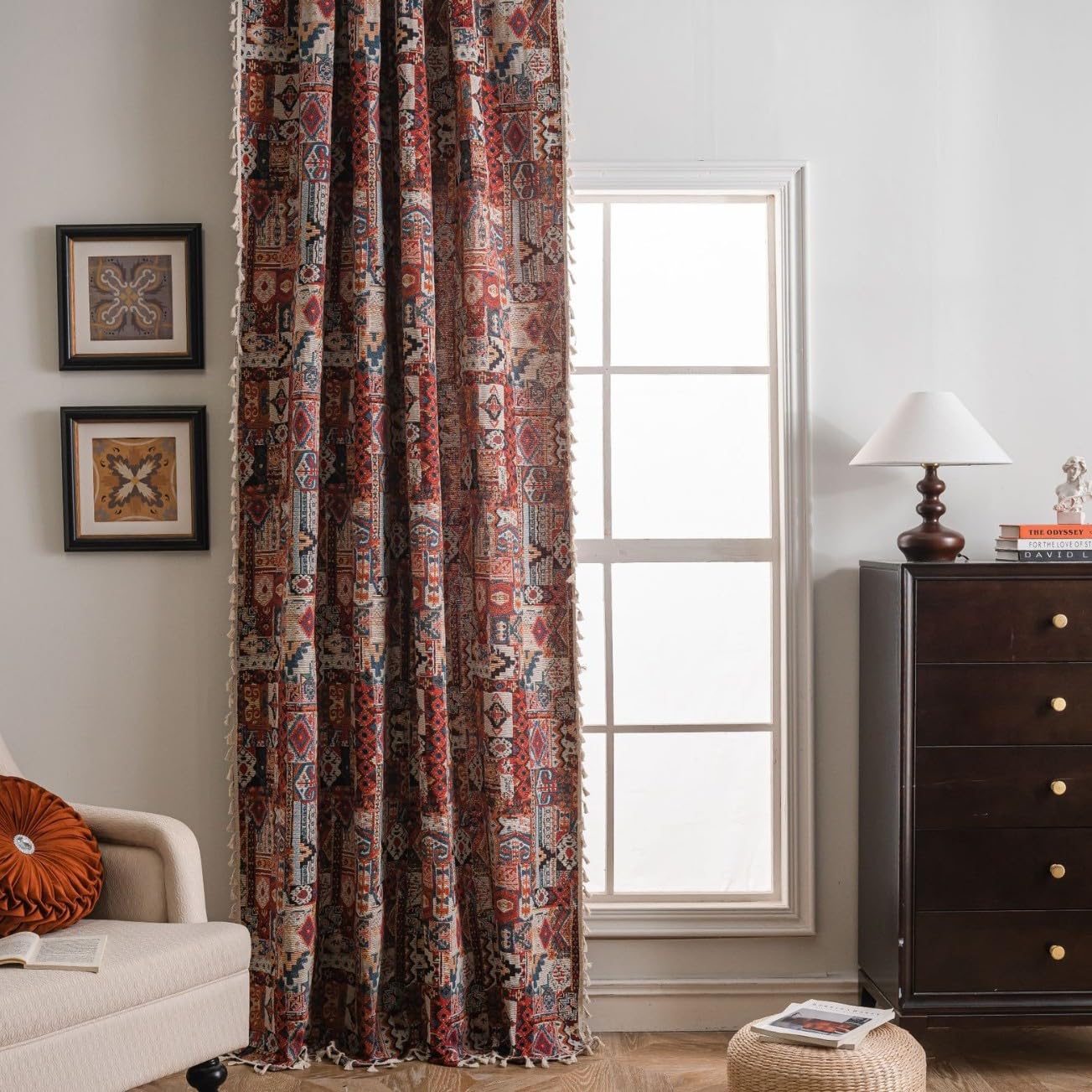 USTIDE Ethnic Bohemian Jacquard Curtains Blackout Thermal - Tribal Farmhouse Retro Design for Bedroom & Living Room (150x160cm,1Panel) - Image 2