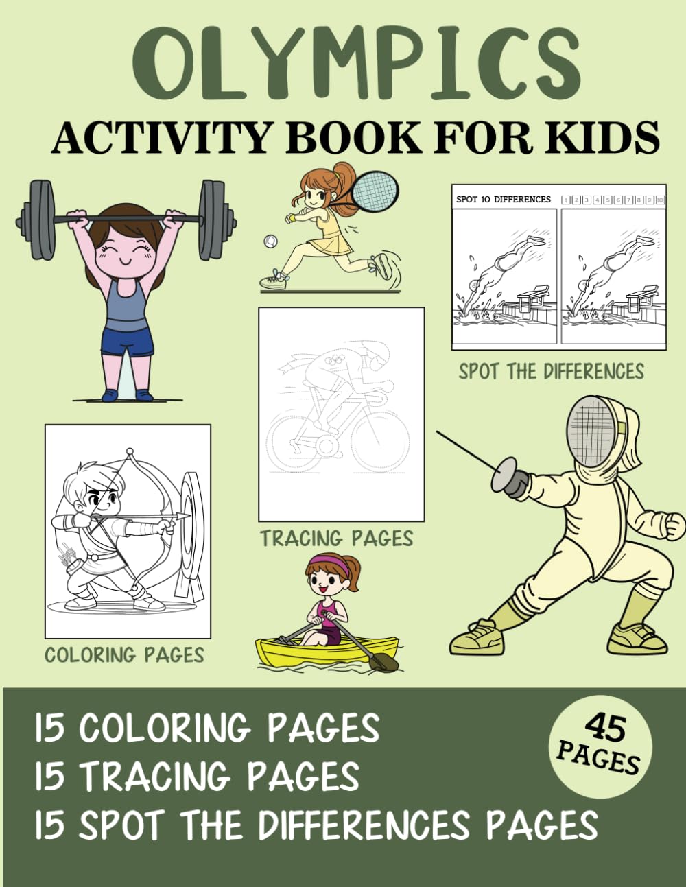 Olympics Activity Book for Kids: Coloring, Tracing and Spot the Difference Pages