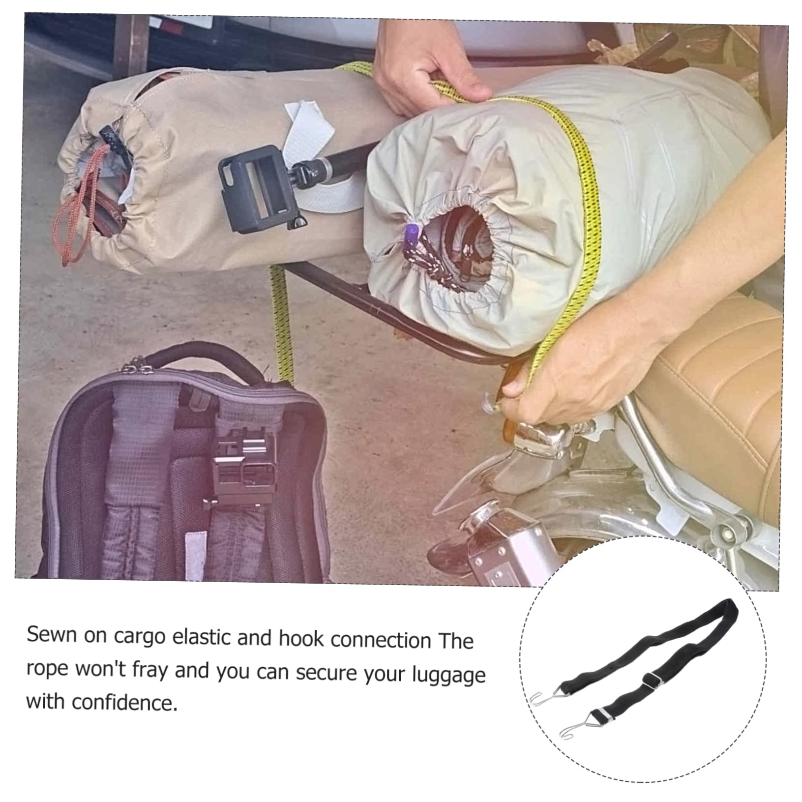 Corde d'attache pour Bagages Élastique Noire en Métal et Latex, Lot de 4 | Sangle Élastique de Chargement, Tendeurs Plats Élastiques Crochet, pour Scooters et Motos, Maintien du Bagage