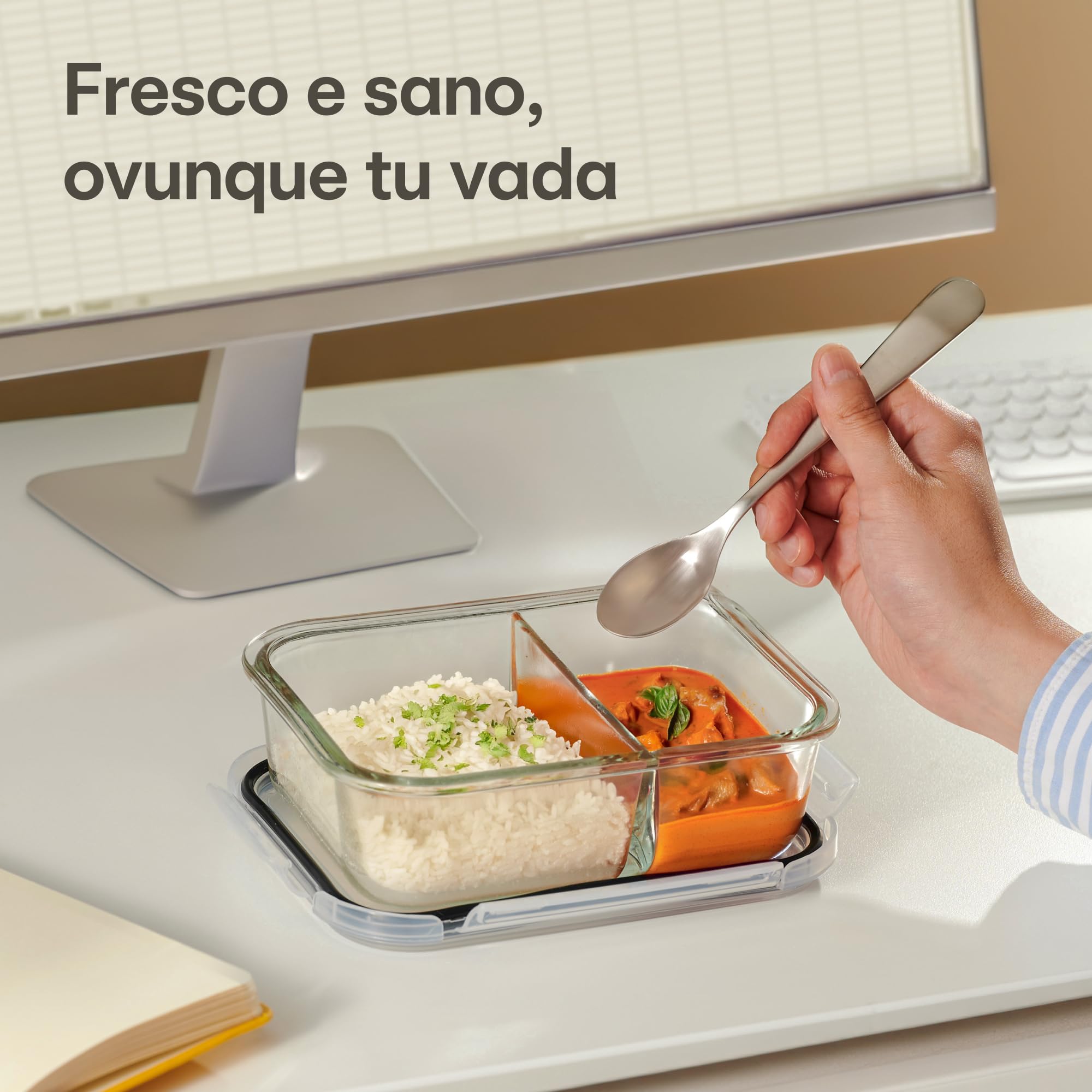 Praknu Meal Prep Contenitori con 2 Scomparti - 2 Pezzi Contenitori in Vetro Ermetici per Alimenti 1000ml - Per Microonde, Lavastoviglie, Forno