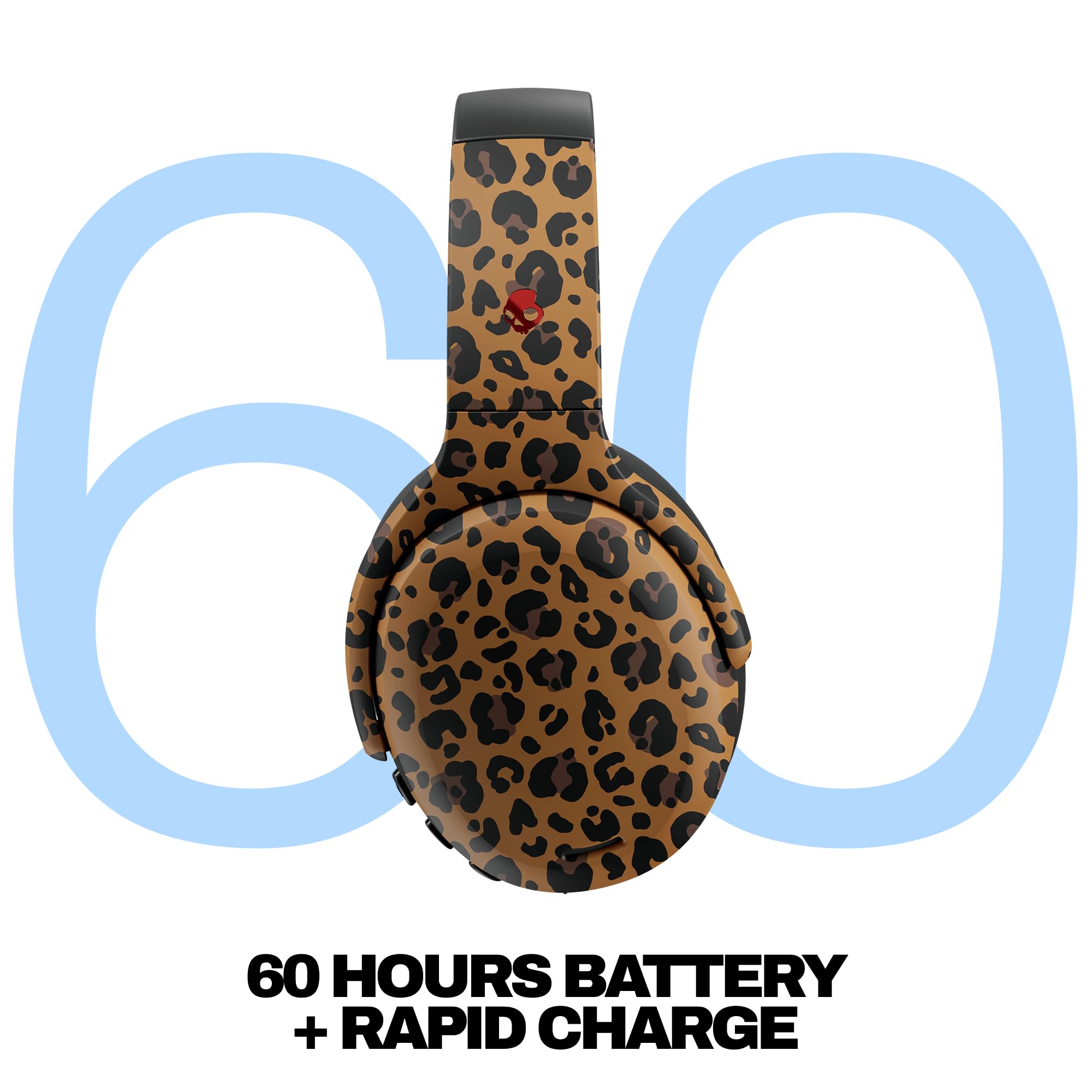 Skullcandy Crusher ANC 2 Wireless Over-Ear Bluetooth Headphones with Multi-Sensory Bass, Active Noise Cancelling, Up to 60 Hours Battery, Microphone for iPhone Android - Leopard