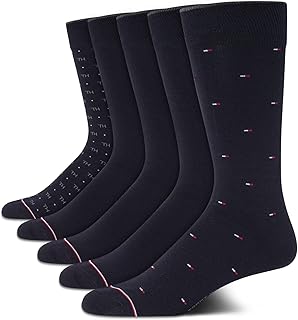 Tommy Hilfiger Mens Dress Socks - 5 Pack Lightweight Patterned Everyday Long Work Socks for Men for Casual & Formal Wear