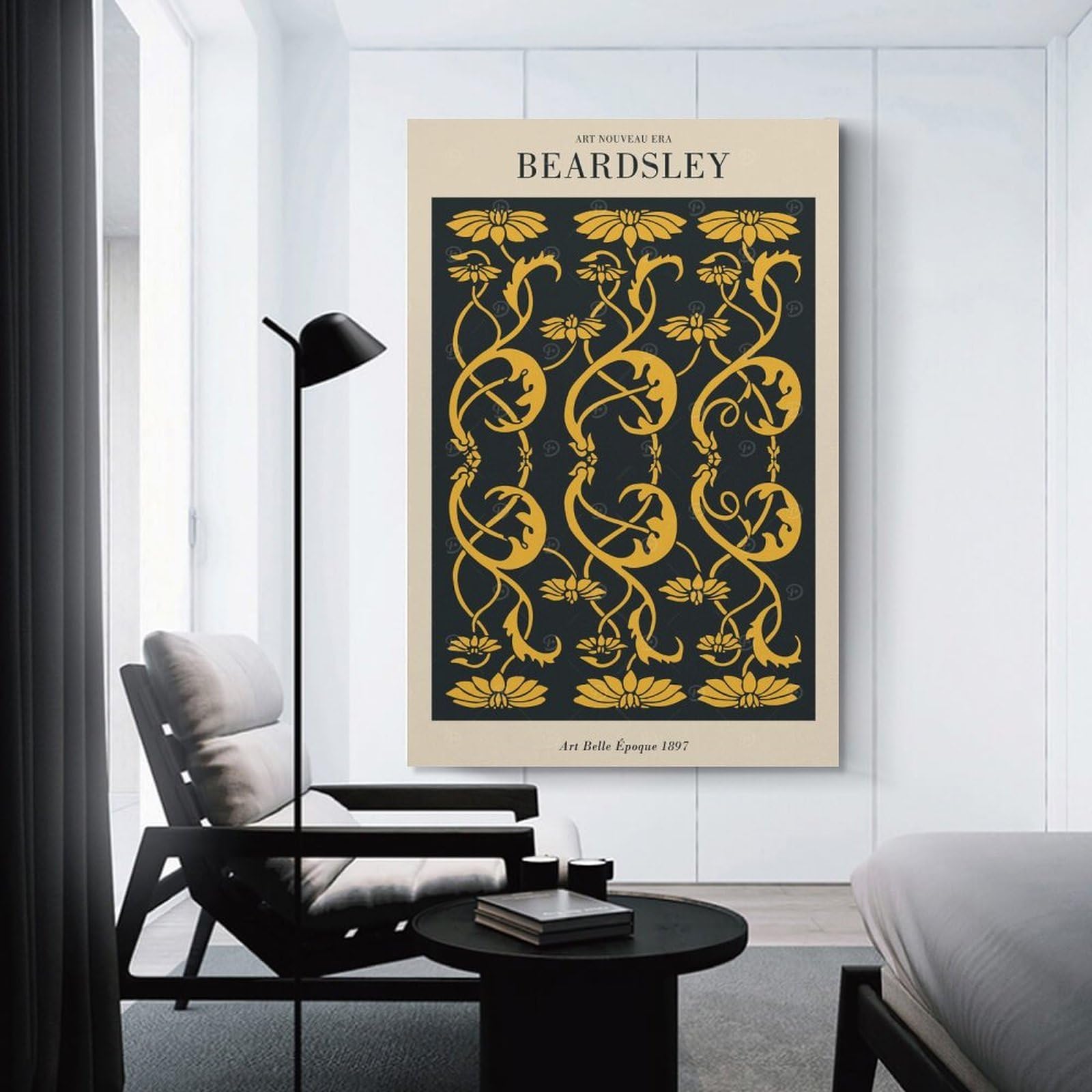 Junmoney Decorative Canvas Print Beardsley Art Nouveau Floral Pattern, 24x36inch(60x90cm), for Office, Study Or Home Workspace, Decorative Artwork for Productive Spaces