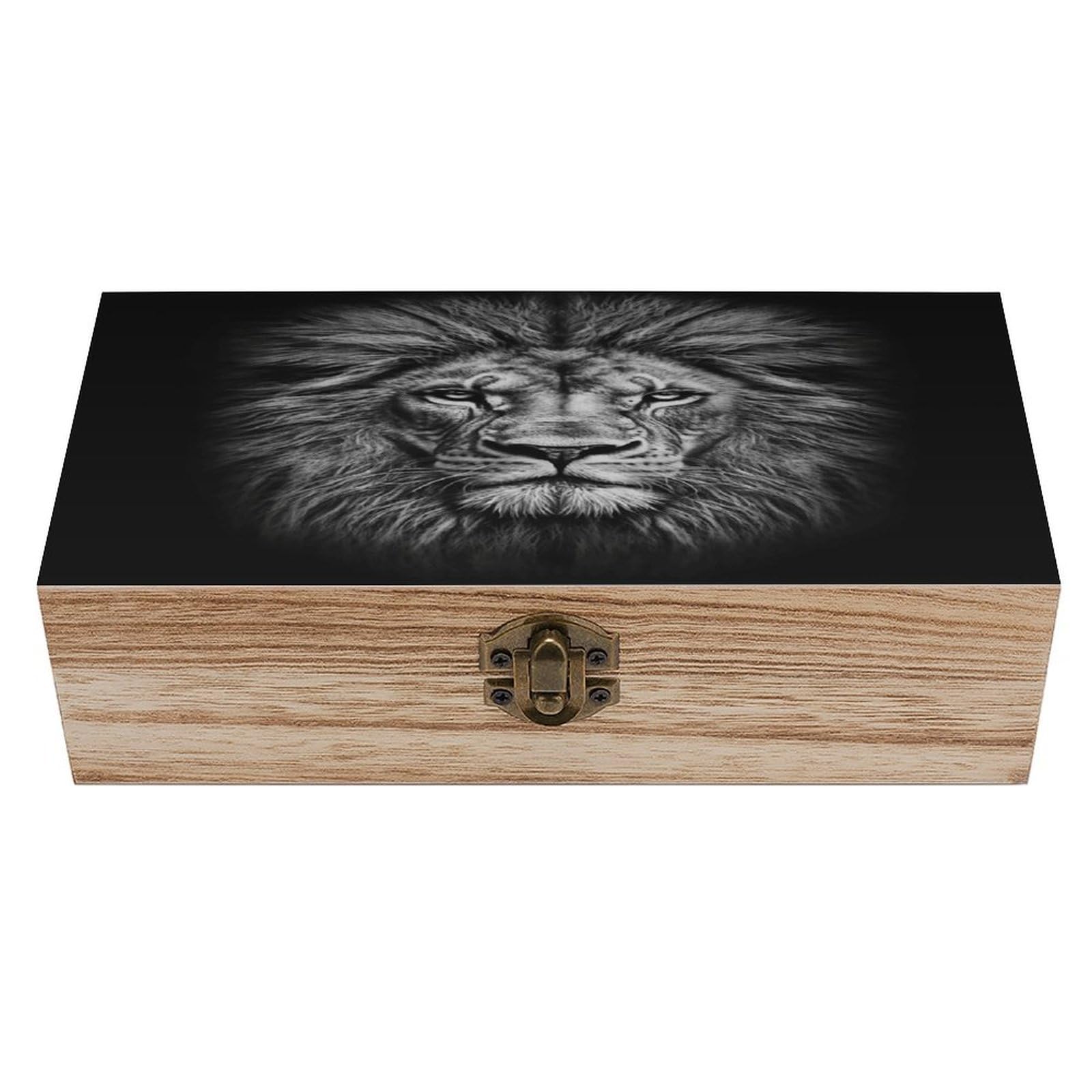 VstaDank Black And White Lion Head Wooden Storage Box Decorative Jewelry Case with Lids Exquisite Wood Box Letters Gifts Acacia Wood Boxes Fashion Wooden Keepsake Boxes for Men Women