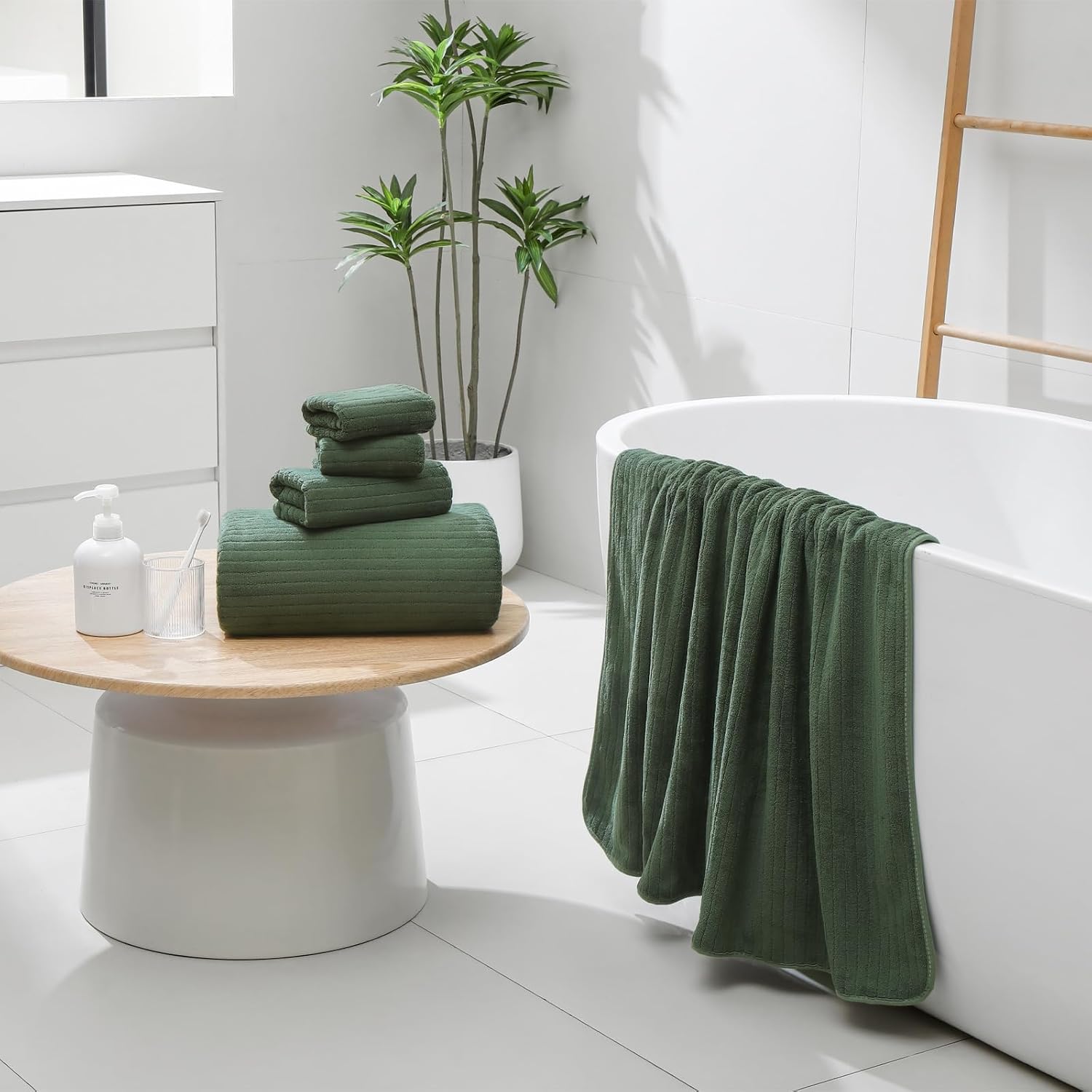 YTYC 39x78 Bath Sheet Extra Large Bath Towel for Adults Super Soft Absorbent Striped Microfiber Oversized Bathroom Towel - Olive Green,1 PCS
