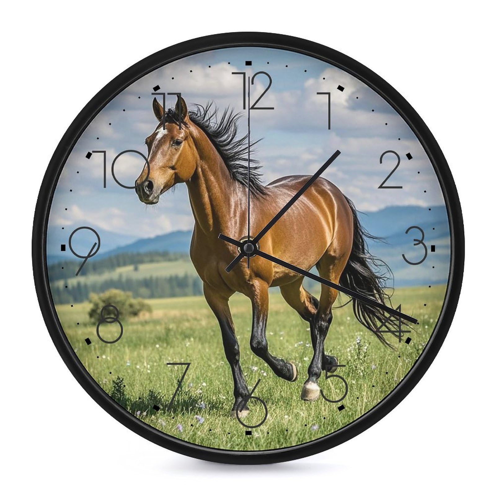 Horloge murale design cheval noir 25,4 cm au fini mat épuré