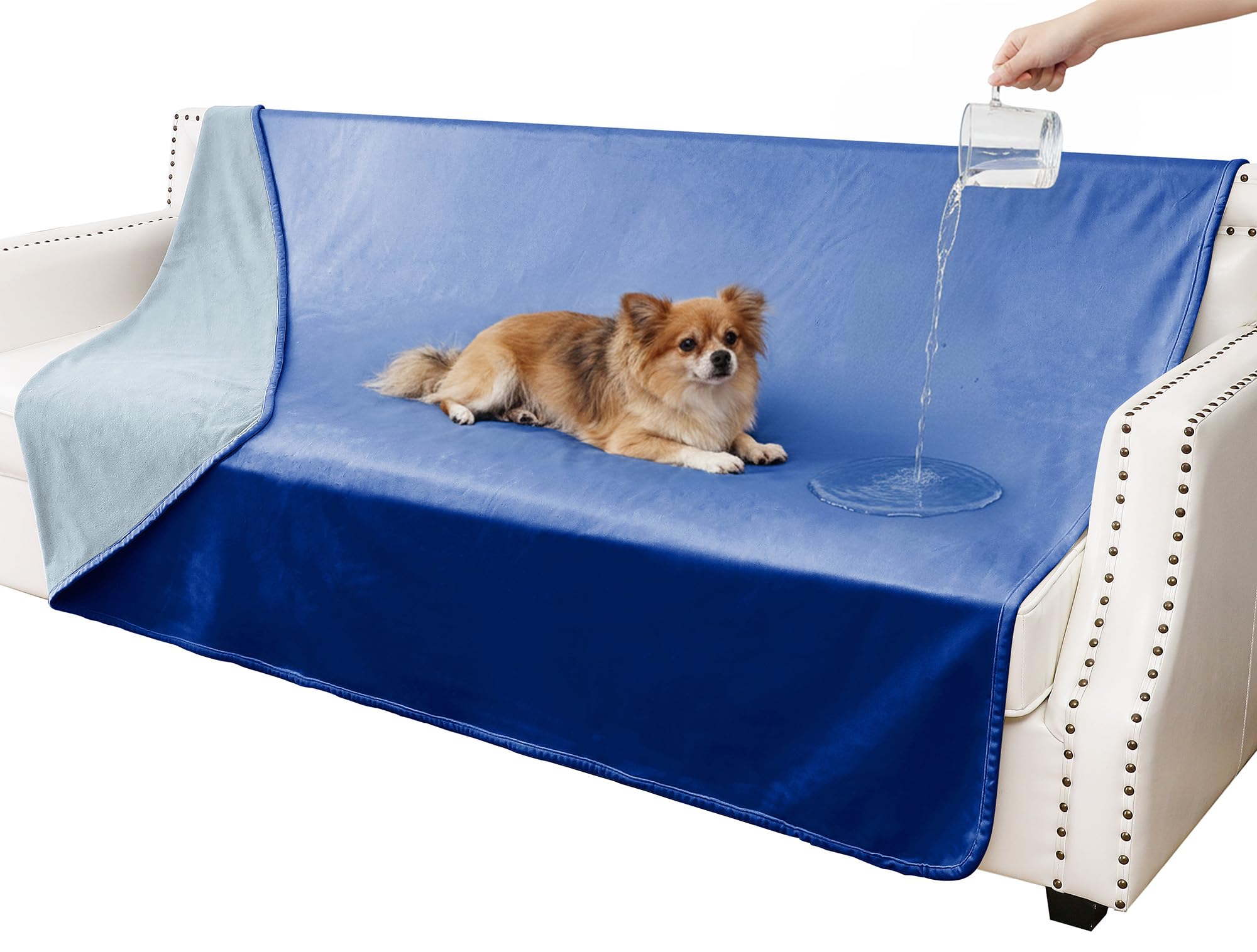 Tuffeel Waterproof Dog Blankets, Washable Pee Proof Pet Blanket for Couch, Soft Reversible Puppy Throw Furniture Protector Cover for Bed Sofa-68"x82",Navy Blue+Stone Blue — image 1