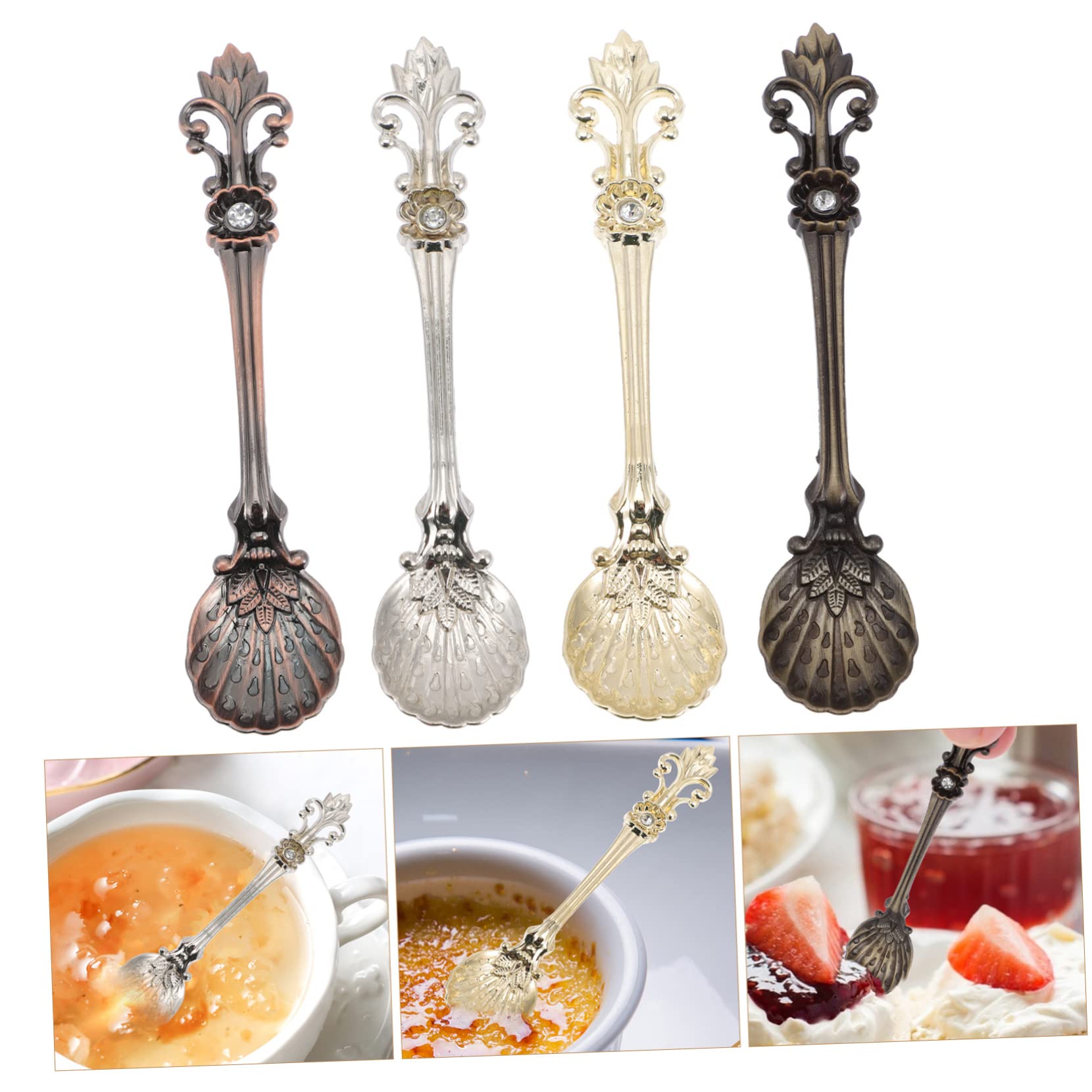 BESTOYARD Set di 4 Cucchiaini da Caffè in Lega di Zinco Superficie Liscia e Antiruggine, Stile Retrò Elegante per Dessert e Tè, per Uso Quotidiano