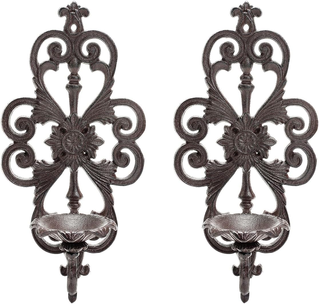 Sungmor Cast Iron Wall Candle Sconces Set of 2, Metal Wall Pillar Candle Holder, Vintage Vine Shape Home Candle Display Holder, Gothic Candle Sconce Wall Decor for Living Room, Bedroom