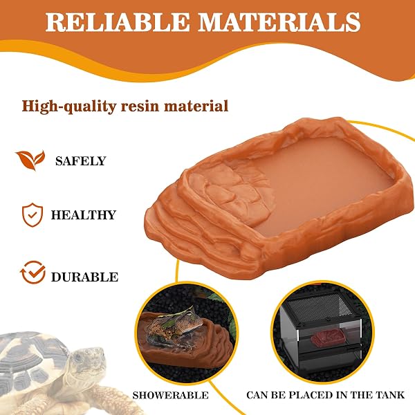 2 Pezzi Ciotola Per Tartarughe Di Terra Abbeveratoio Per Tartarughe Teca Per Rettili Bacino Idrico Del Bacino Alimentare Reptile Per Tartarughe Geco Serpente（Marrone rossastro + giallo） - 4