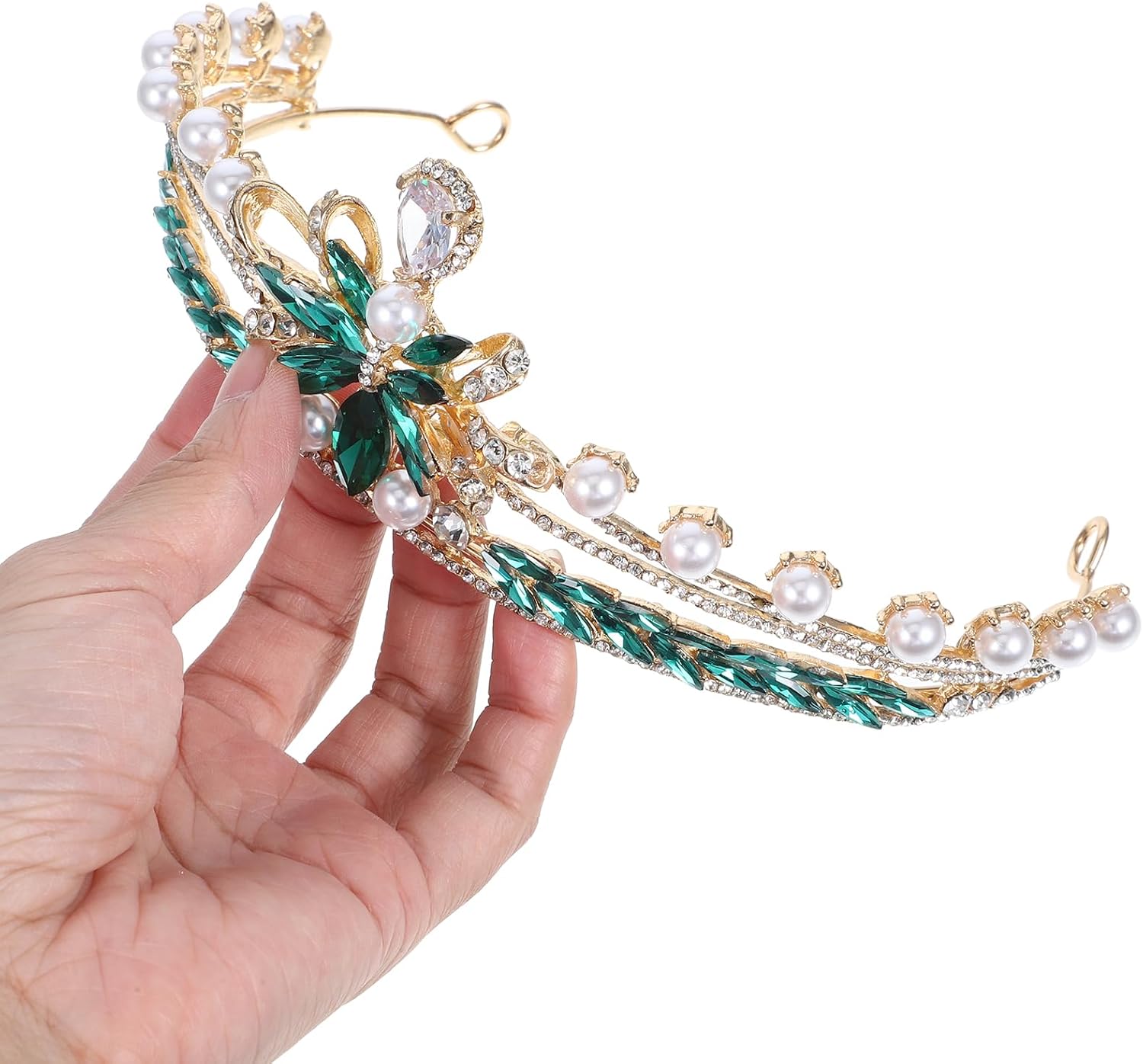 LOGOFUN ラインストーン ブライダル ヘッドバンド 人工クリスタルとパールクラウン キラキラ クリスタル プリンセスティアラウ