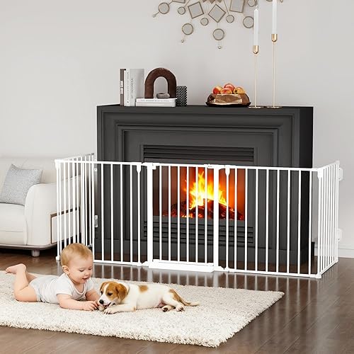 Miniatura 16 de Puerta extra ancha para bebés de 78 pulgadas, puertas para perros para interiores, para puertas, escaleras, puerta de seguridad esencial para niños,