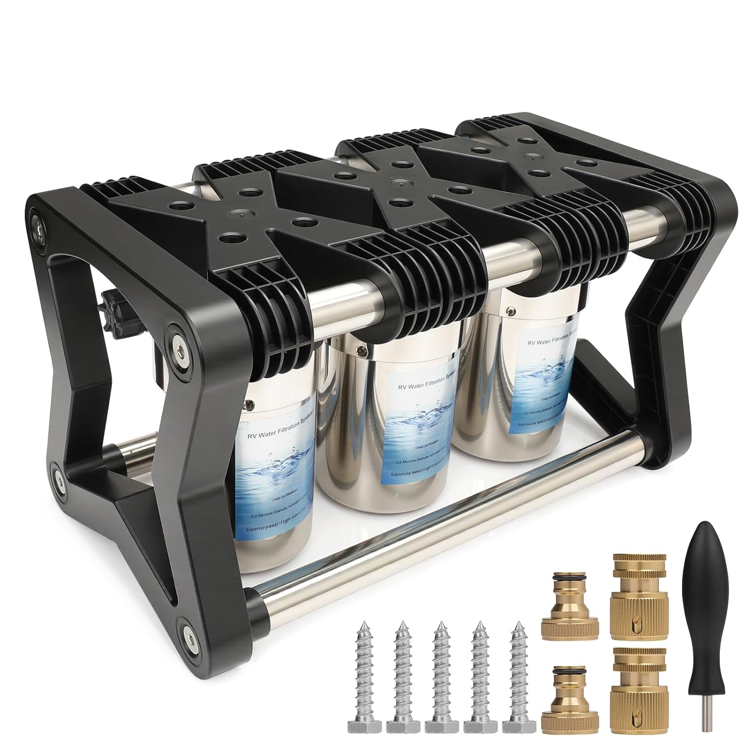 R3 RV Water Purification System: 0.2-Micron, Compact 5-inch Filter, Three-Stage Premium Filtration for RVs, Trucks, Boats, and Campers.