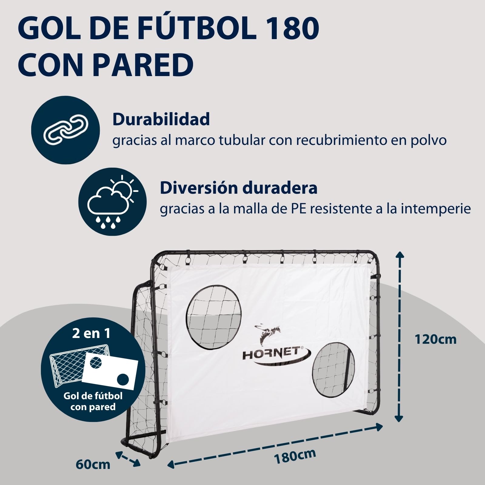 Hudora Hornet 180 Football Goal Outdoor Weatherproof with Removable Net & Reinforced Shot Holes