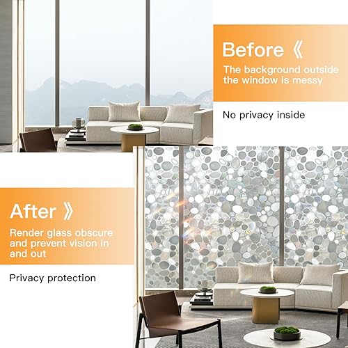 Miniatura 7 de SUNDEF FILM Película de privacidad para ventana, película de vidrieras, calcomanías decorativas 3D con diseño de arco iris de guijarro para ventana,